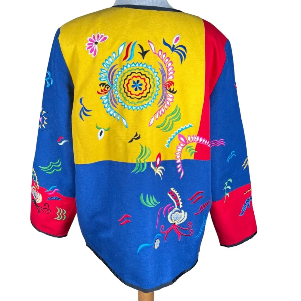 Alex Kim Women’s Cotton Blend Festive Multi-Color Embroidered Jacket PL EUC - Picture 8 of 15
